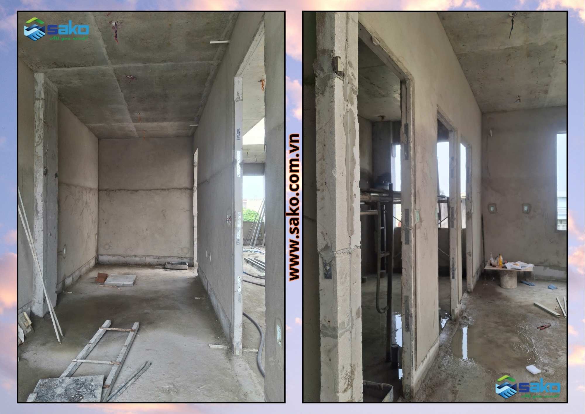 Bê tông khí xây nhà phố đón Tết 2026 - Vách ngăn